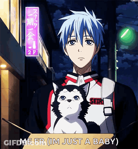 Boy Holding Cat Saying Me Fr Im Just A Baby GIF