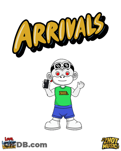 Boy Holding Cell Phone With Arrivals Above GIF