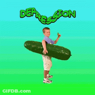 Boy Holding Cucumber Over Shoulder Saying Depression GIF