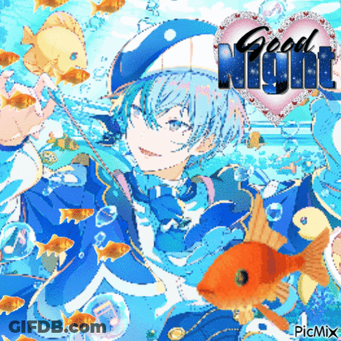 Boy Holding Fish Saying Good Night GIF
