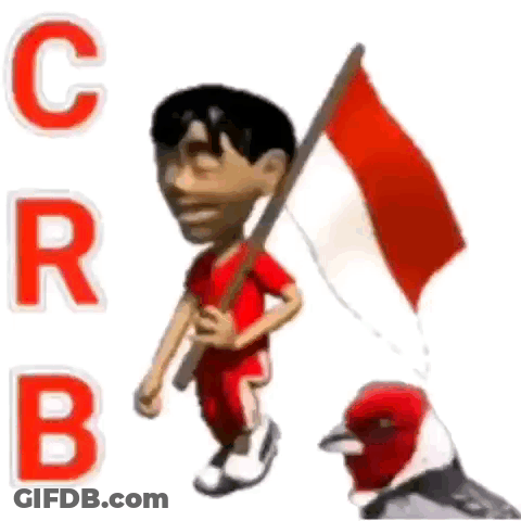 Boy Holding Flag Next To Bird GIF