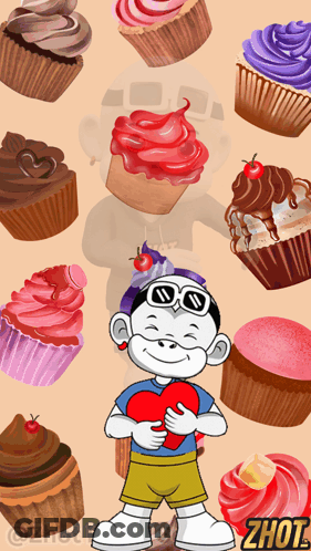 Boy Holding Heart In Front Of Cupcakes Zhot GIF