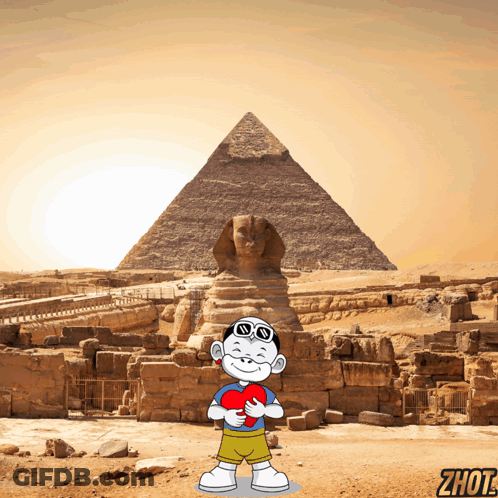Boy Holding Heart In Front Of Pyramid Saying Shot GIF