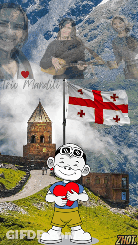 Boy Holding Heart In Front Of Trio Mandili Flag GIF