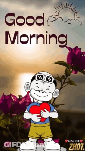 Boy Holding Heart Saying Good Morning GIF