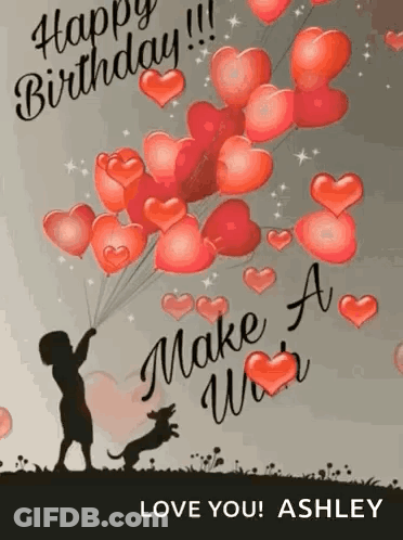 Boy Holding Heart-Shaped Balloons GIF