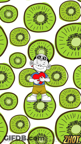 Boy Holding Heart Surrounded By Kiwi Slices GIF