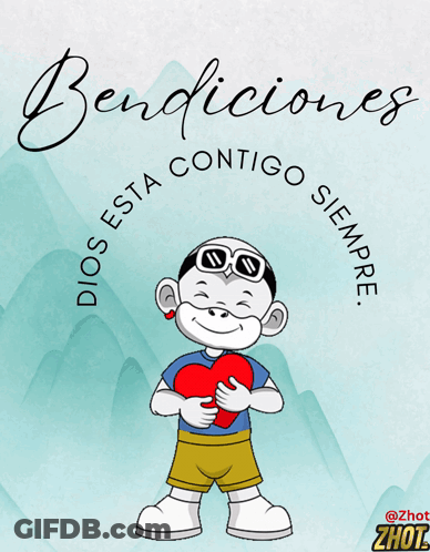 Boy Holding Heart With Bendiciones GIF