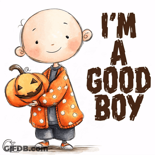 Boy Holding Pumpkin Saying I'm A Good Boy GIF