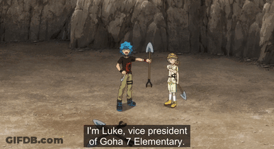 Boy Holding Shovel Saying I'm Luke Vice President Of Goha 7 Elementary GIF