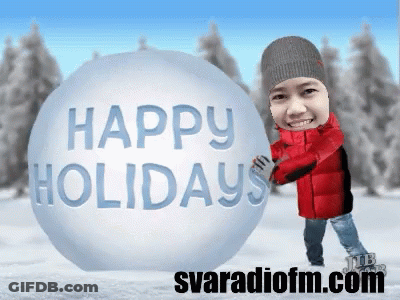 Boy Holding Snowball Saying Happy Holidays GIF