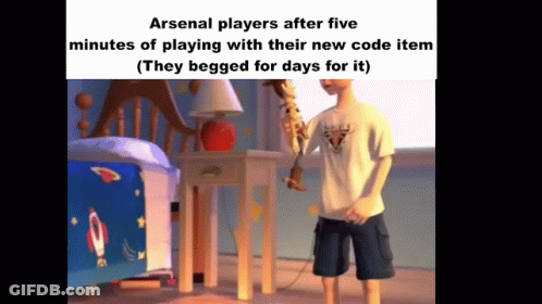 Boy Holding Toy Story Character Says Arsenal Players After Five Minutes GIF