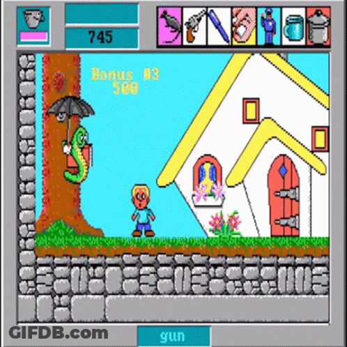Boy Holding Umbrella In Front Of House GIF