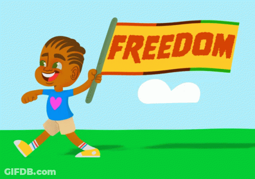 Boy Holding Yellow Banner Saying Juneteenth GIF
