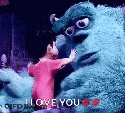 Boy Hugging Monster From Monsters Inc Saying I Love You GIF
