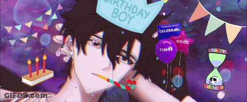 Boy In Birthday Hat Surrounded By Balloons And Candles GIF