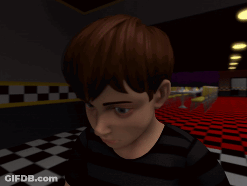 Boy In Black And White Striped Shirt With Checkered Floor GIF