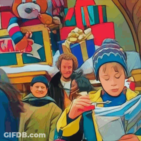 Boy In Blue Hat Looking At Christmas Sign GIF