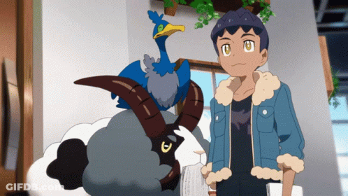 Boy In Blue Jacket Next To Cartoon Character GIF