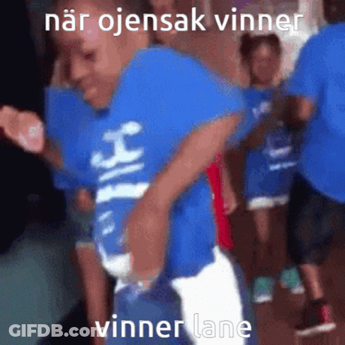 Boy In Blue Shirt Dancing With Caption Nar Ojensak Vinner Winner Lane GIF