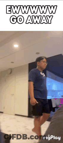 Boy In Blue Shirt Saying Eww Go Away GIF