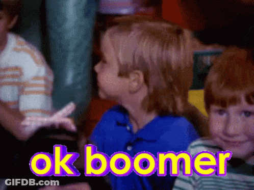 Boy In Blue Shirt Saying Ok Boomer Purple GIF