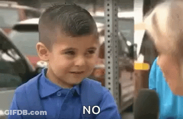 Boy In Blue Shirt Says No To Woman At Microphone GIF