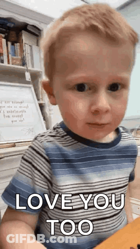 Boy In Blue Striped Shirt Saying I Love You Too GIF
