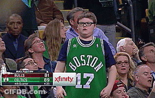 Boy In Boston Jersey In Basketball Stands GIF