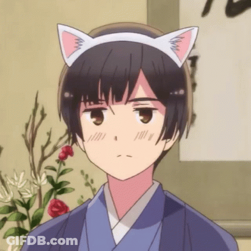 Boy In Cat Ear Headband Looks At Camera GIF