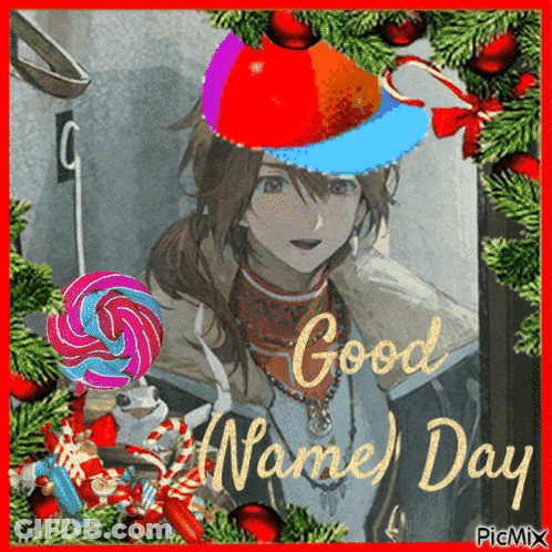 Boy In Colorful Hat Saying Good Name Day GIF
