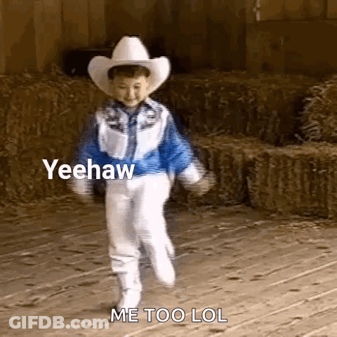 Boy In Cowboy Hat And Boots Dancing In Barn GIF
