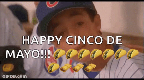 Boy In Cubs Hat Surrounded By Tacos GIF