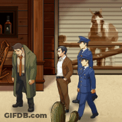 Boy In Ear Muffs And Suited Man With Question Mark GIF