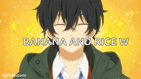 Boy In Green Jacket Smiling Banana And Rice GIF