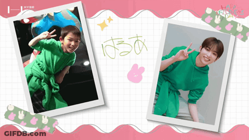 Boy In Green Shirt Surrounded By Pictures GIF