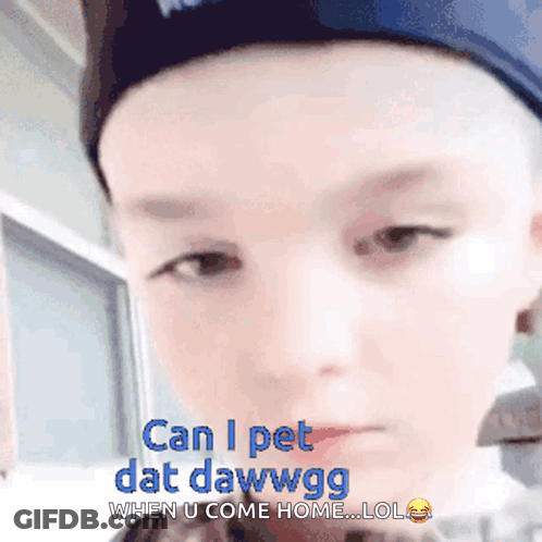 Boy In Hat Saying Can I Pet Dat Dawg GIF