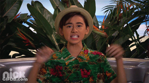 Boy In Hawaiian Shirt Sitting In Hot Tub With Nick Logo GIF