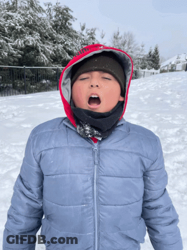 Boy In Hooded Jacket Standing In Snow GIF