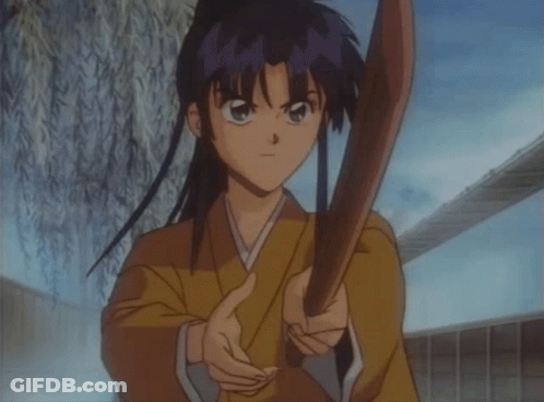 Boy In Kimono Holding Sword GIF