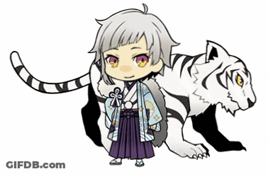 Boy In Kimono Standing Next To Tiger GIF