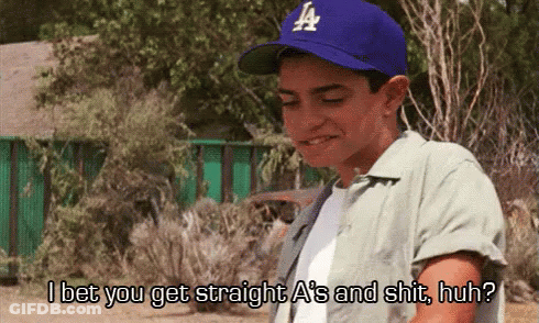 Boy In LA Dodgers Hat Says I Bet You Get Straight A's And Shit Huh GIF