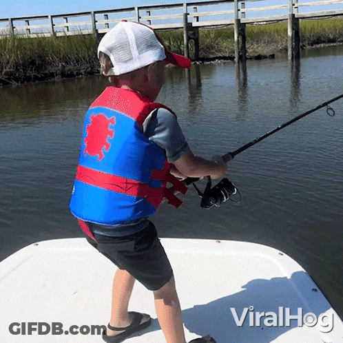 Boy In Life Vest Fishing GIF