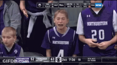 Boy In Northwestern Jersey Crying During Basketball Game GIF