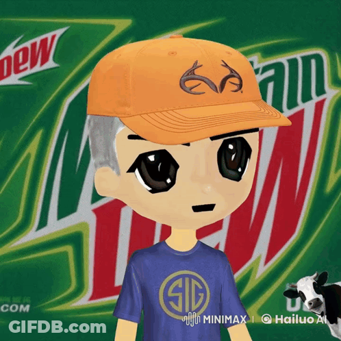 Boy In Orange Hat And Blue Shirt At Mountain Dew Ad GIF