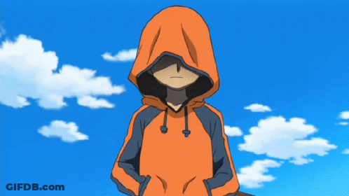Boy In Orange Hoodie Under Blue Sky With White Clouds GIF