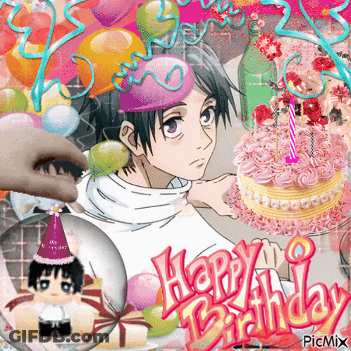 Boy In Party Hat With Birthday Cake And Candles GIF