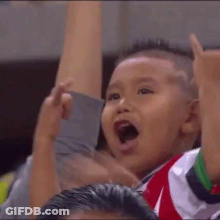 Boy In Red And White Striped Shirt Raising Hands GIF