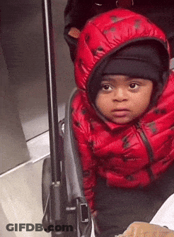 Boy In Red Jacket And Black Hat In Stroller GIF