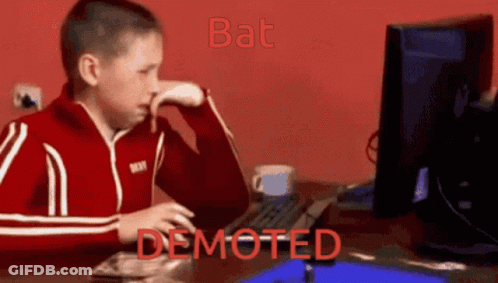 Boy In Red Jacket Sitting At Computer Saying Bat Demoted GIF